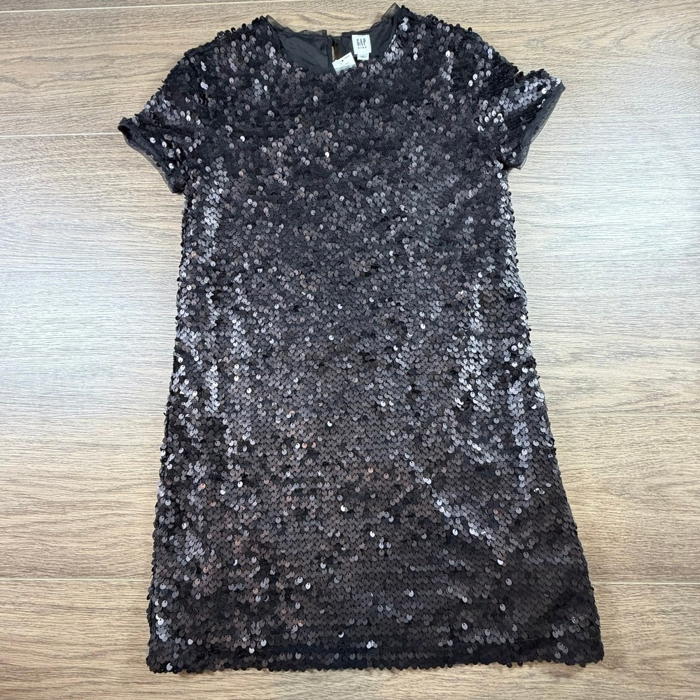 Gap Kids Girls Black Sequin Shift Dress XL 12 Short Sleeve Party Holiday NWT